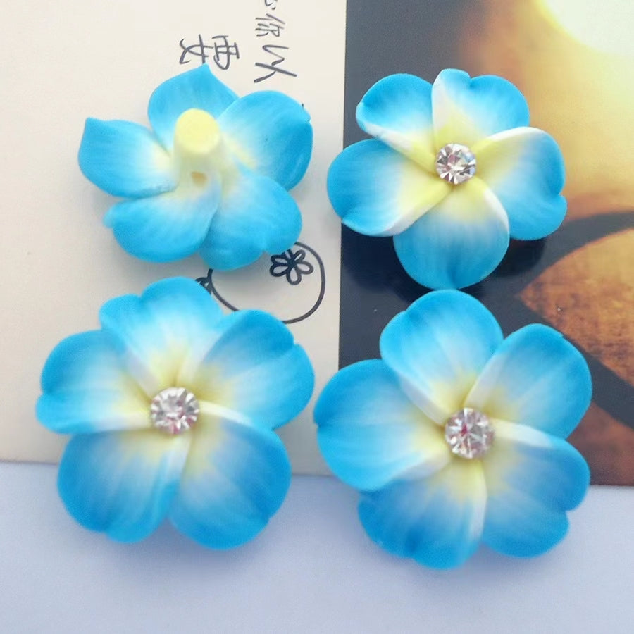 Soild Color Fancy Bead Polymer soft Clay Frangipani Flower with Rhinestones Beads Series,30mm