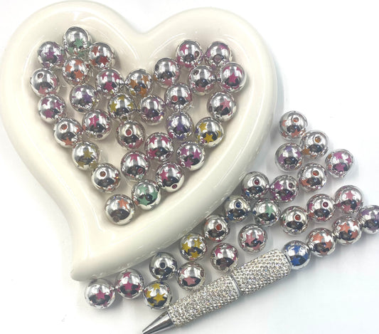 beaded beadable acrylic star and heart print beads 16mm