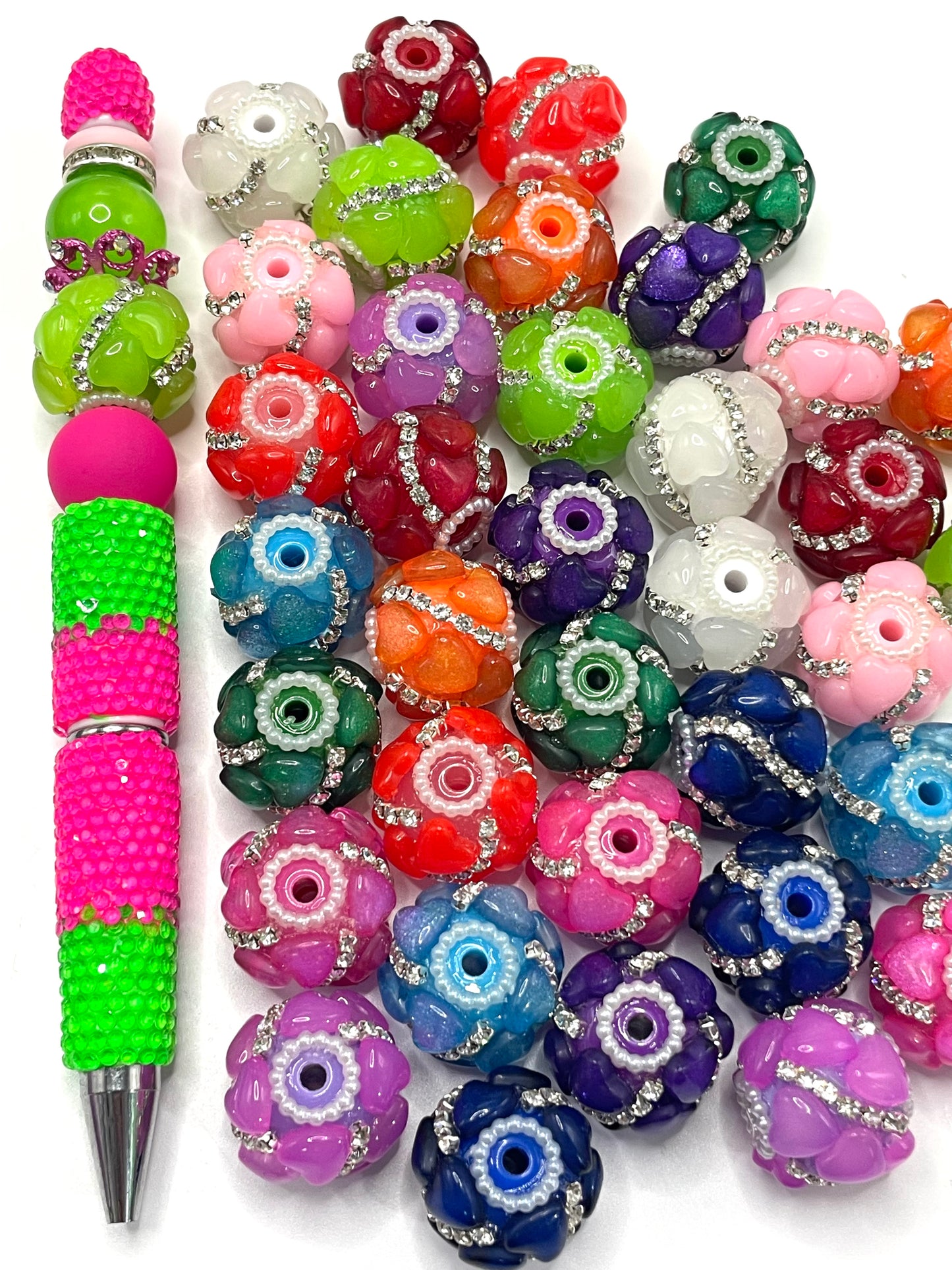 neon Heart Rhinestone Chain Pearl gasket Spacers Acrylic beads Random Mix 18mm