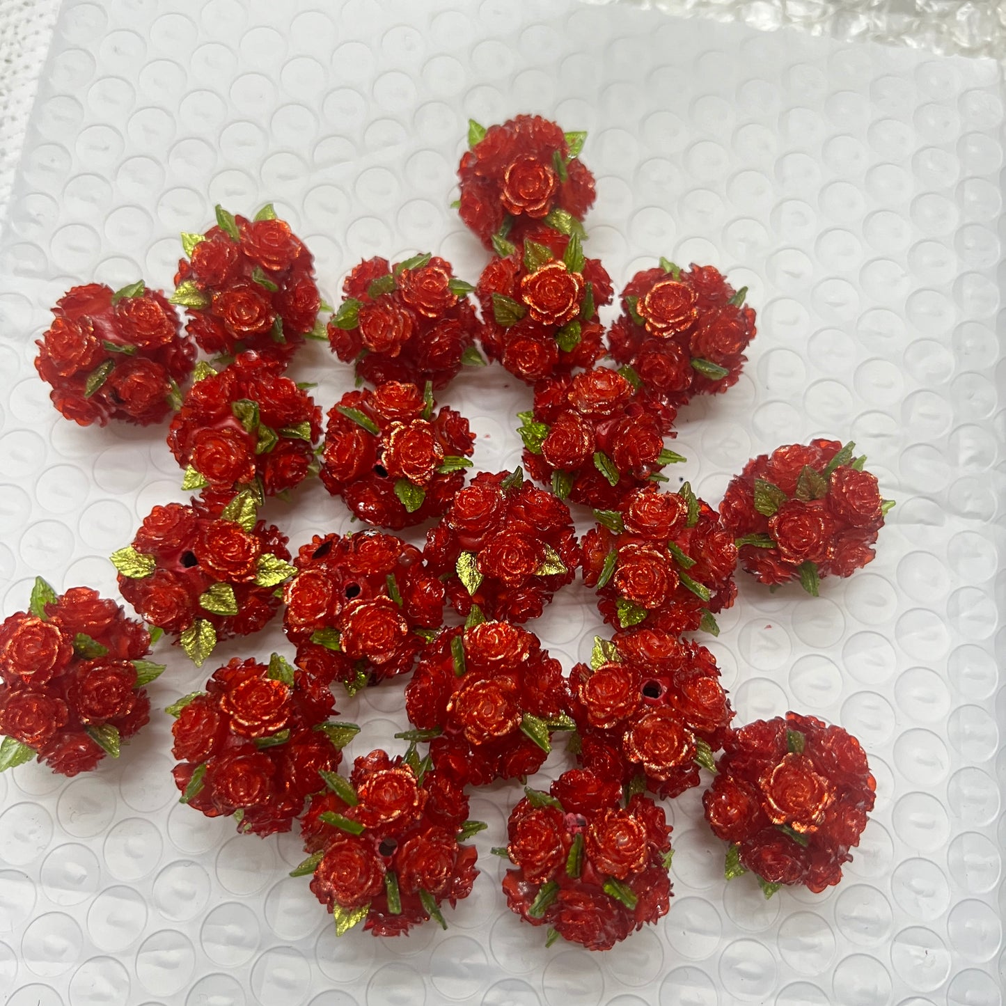 soft rose flower with green leaf fancy bead flower bead