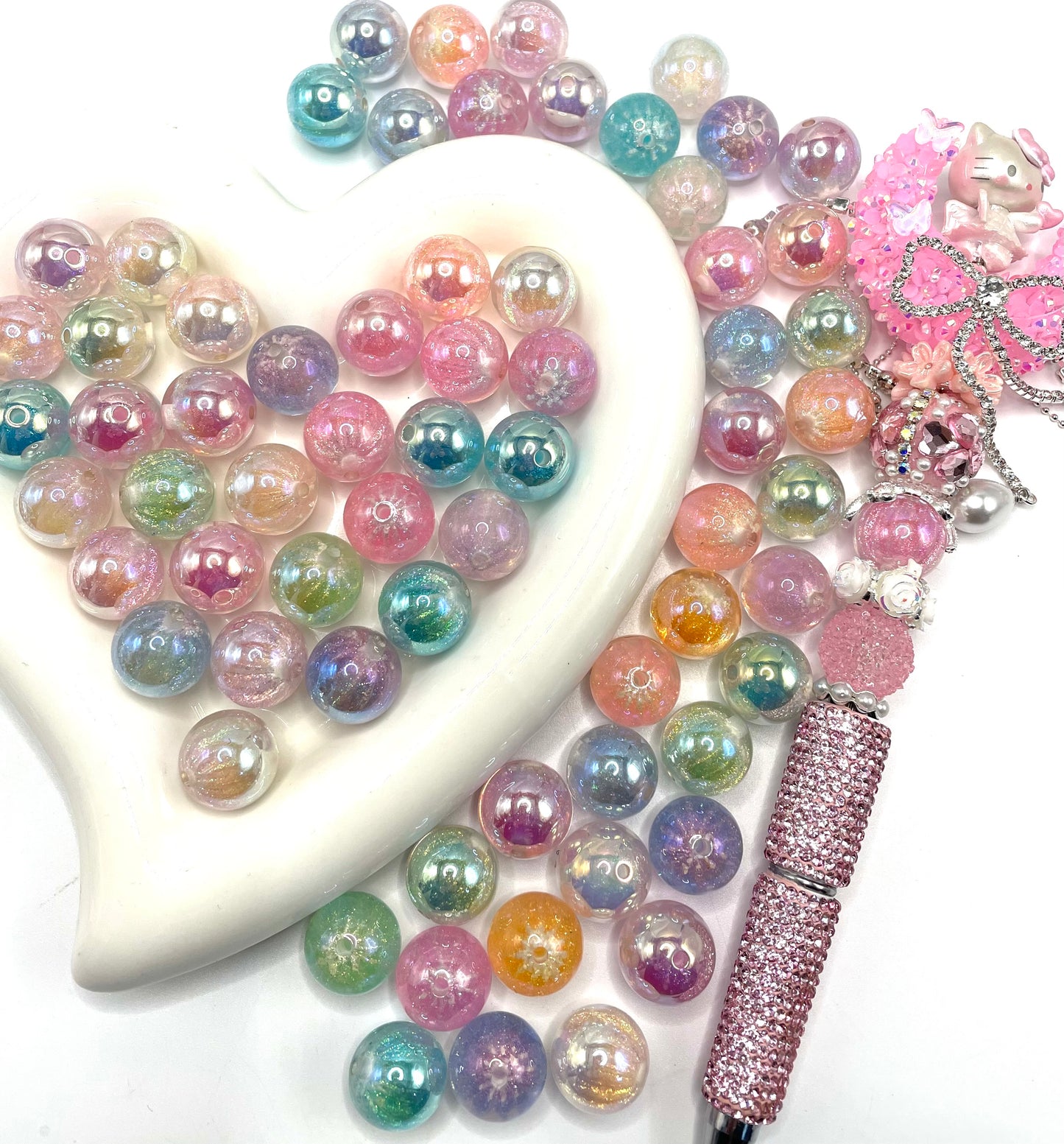 beaded beadable acrylic UV glitter galaxy beads ,random mix colors