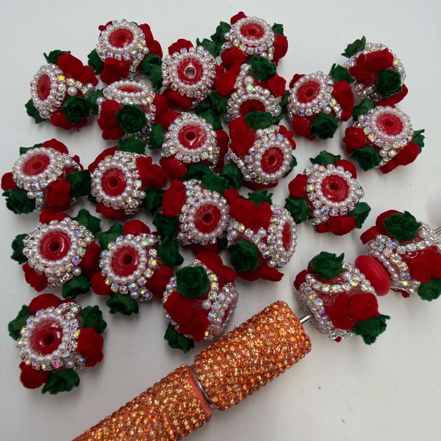 Christmas fuzzy rose and flower fancy beads