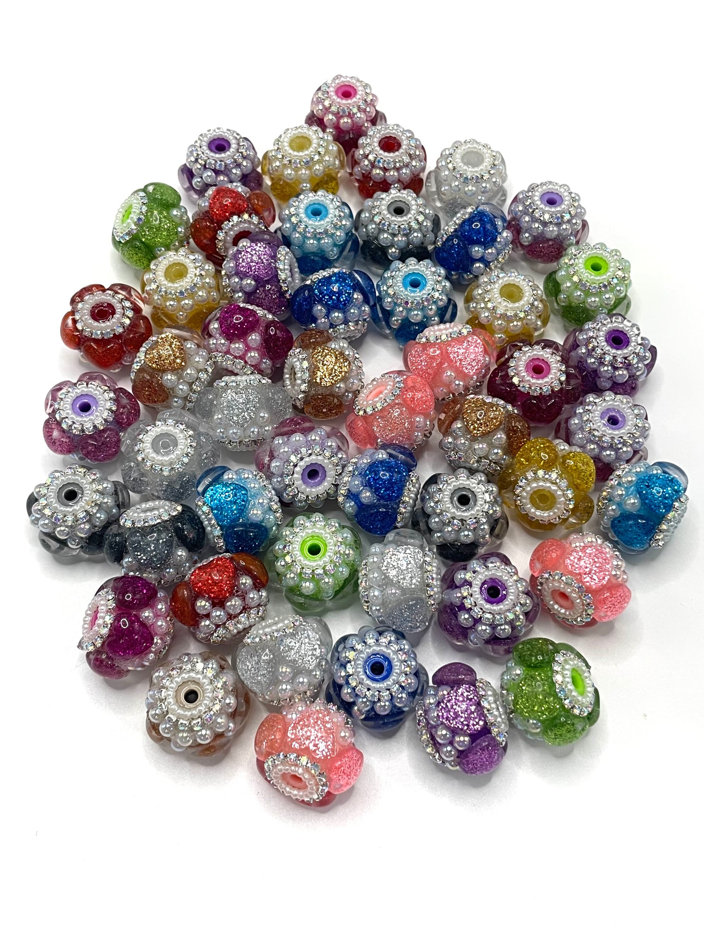 Acrylic glitter Heart beads Pearls and pearl spacer Acrylic beads 18mm Random Mix