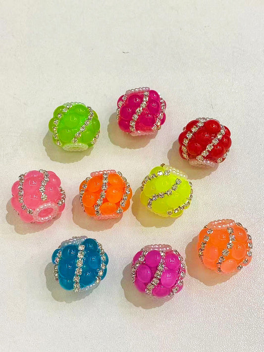 Neon color Beaded fancy beads ornaments with bubble and rhinestone chain and pearl ,colored,random mix