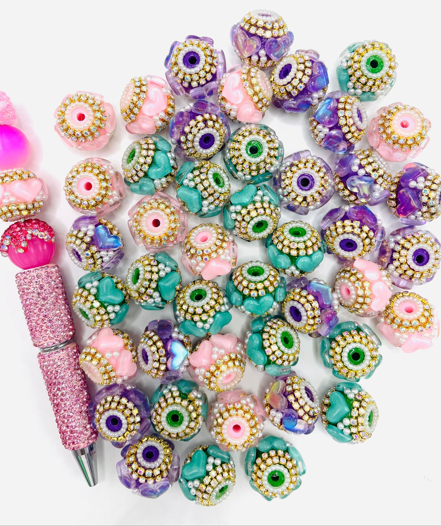 Fancy Beads Heart Chain Pearl gasket Bubble Golden chain 20mm Random Mix