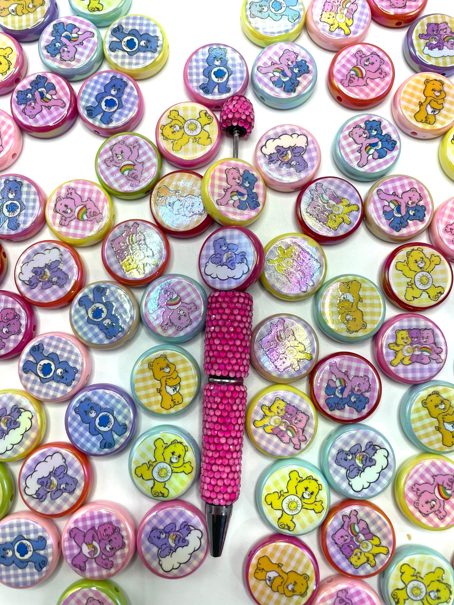 beaded beadable printing care bear acrylic bead with hole .random mix