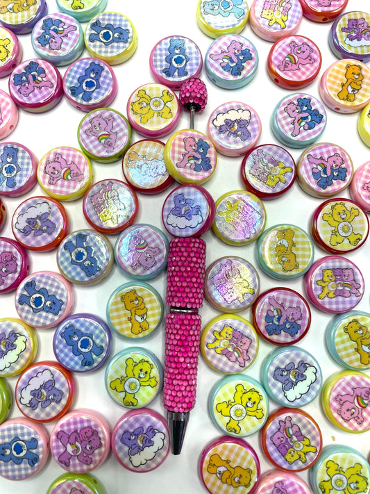 beaded beadable printing care bear acrylic bead with hole .random mix