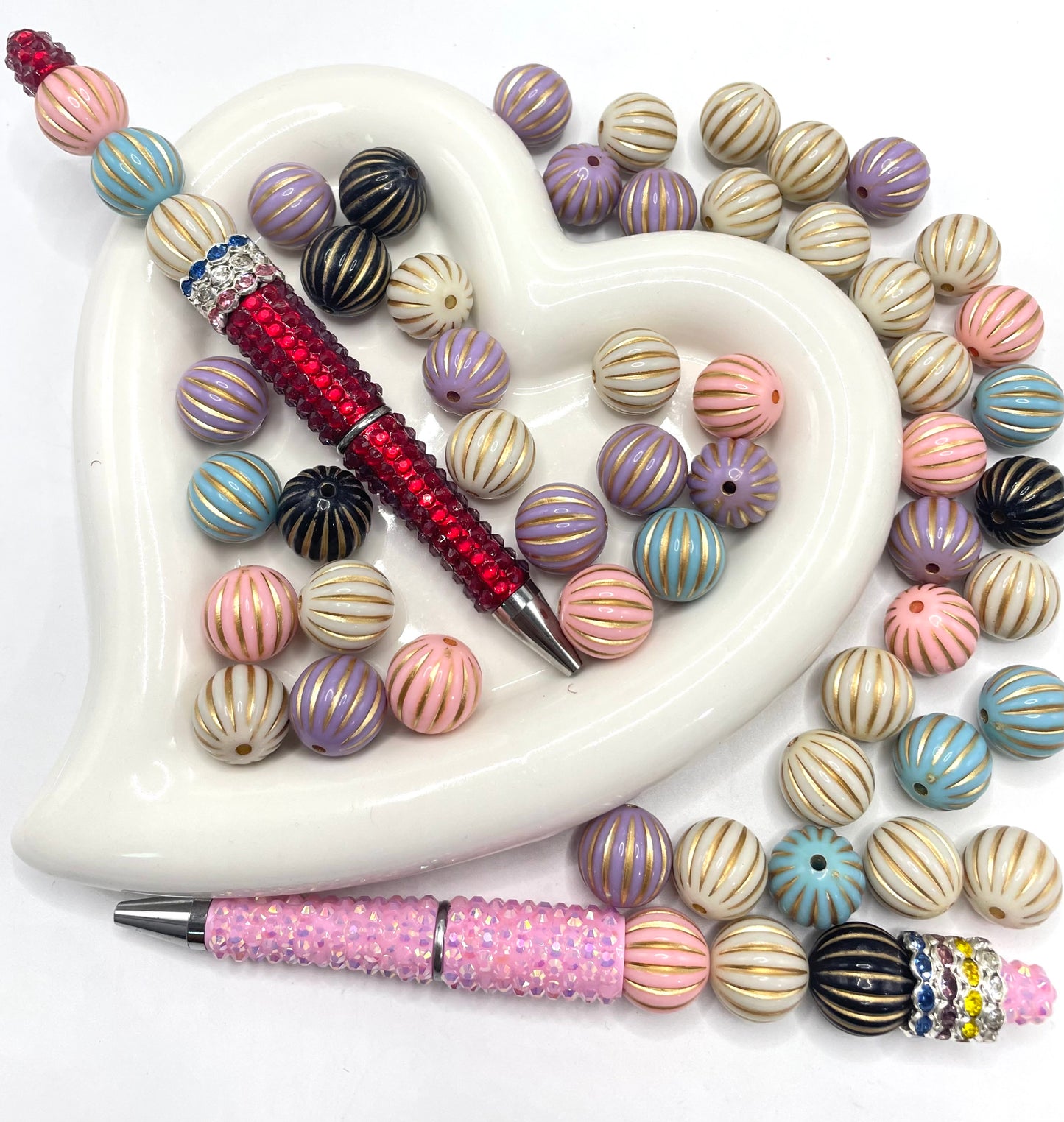 Acrylic pumpkin bead with gold or silo r line colored random mix 16mm