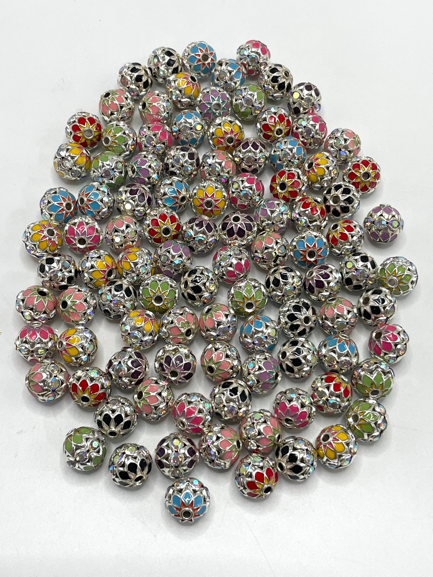 Metal hand-painted beads Painted beads Metal spacer beads Gold and silver patterned beads Random Mix 10mm