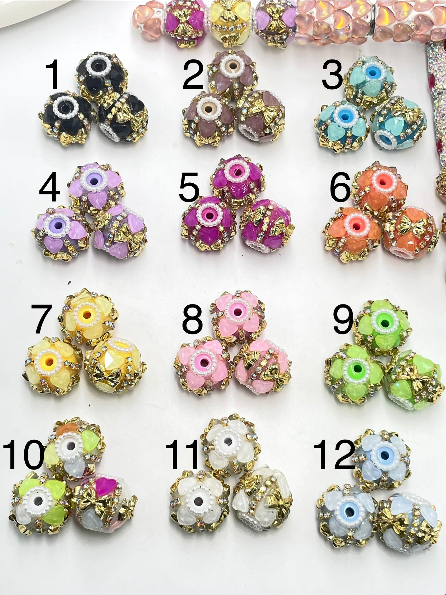 diy  beaded beadable fancy bow bead ornaments with  golden color bow and rhinestone chain