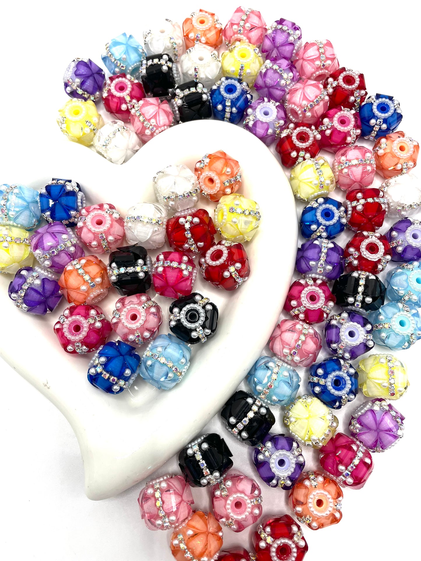 DIY fancy beads beaded beadable beads ornament with pearl and rhinestone chain ,color ,random mix