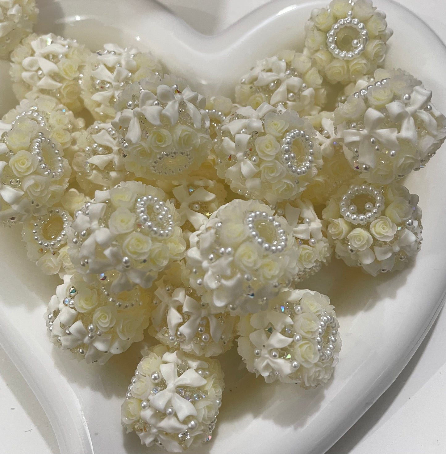 rose flower bead bow pearl bead acrylic bead with bow flower random mix color