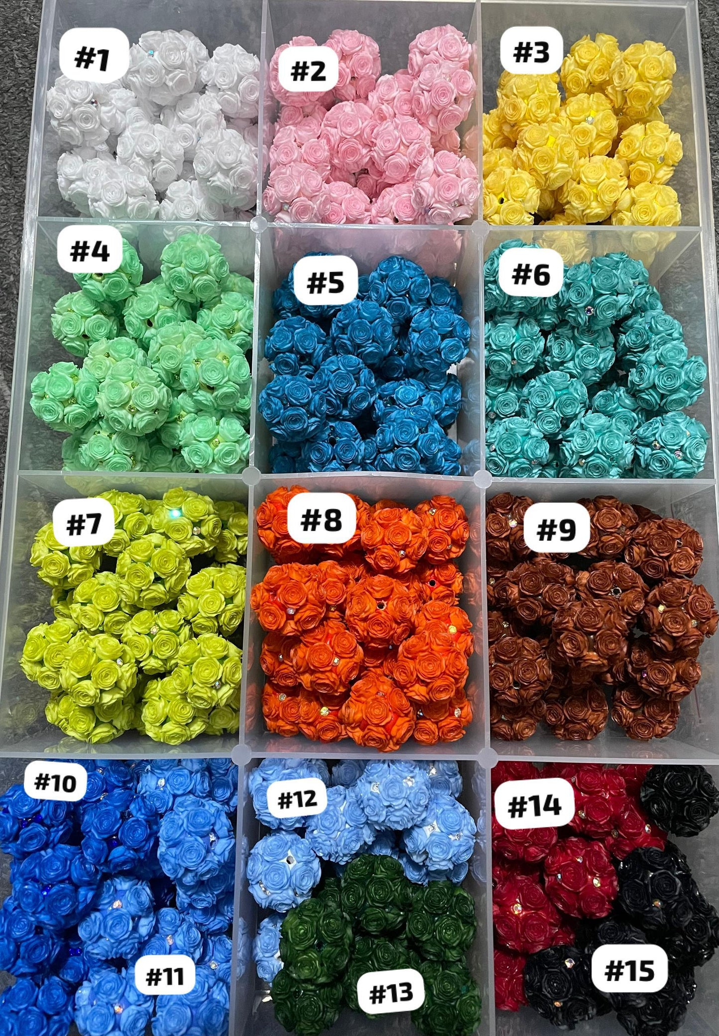 DIY soft rose flower beads ornament with rhinestone beaded beadable flower colored