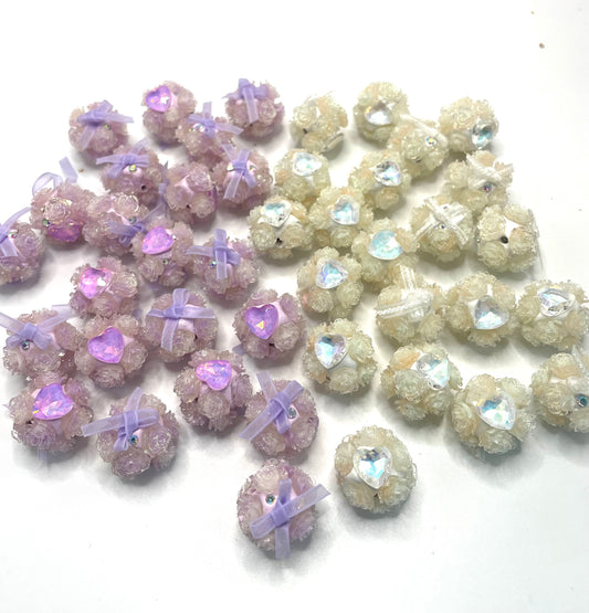 DIY bow flower beads ornament with heart shape stone ,colored,random mix