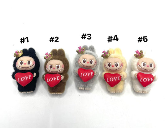 topper character figure fuzzy flocked labubu with holding a heart labubu color