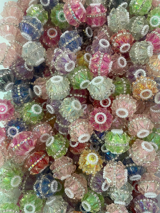 beaded beadable fancy beads Colored translucent heart acrylic beads Sheet material and pearl gasket Random Mix