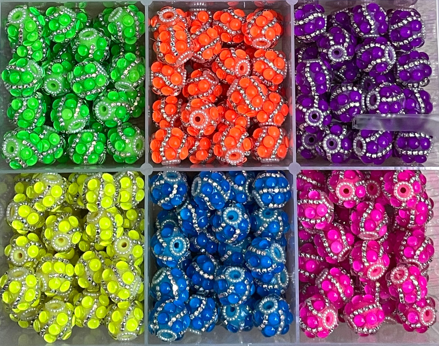 Neon bead bubble bead with silver rhinestone chain fancy bead