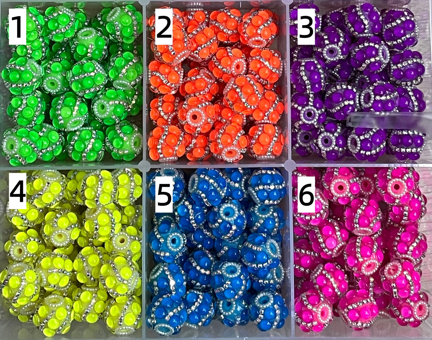 Neon bead bubble bead with silver rhinestone chain fancy bead
