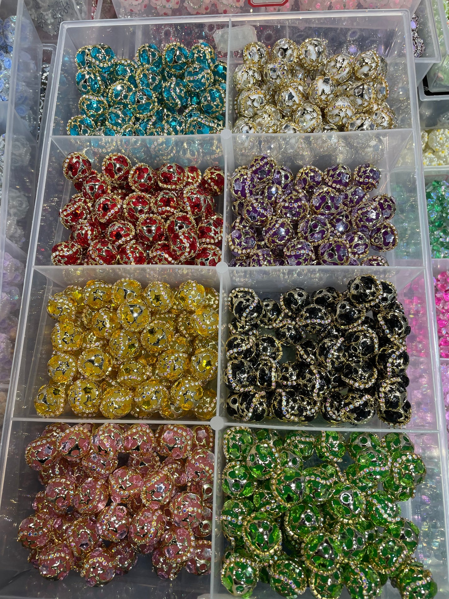 diy beaded beadable fancy beads ornament with metallic star gold color rhinestone chain,colored,random mix