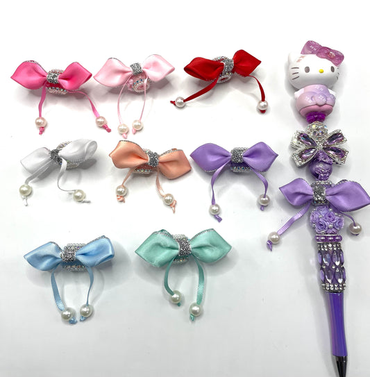 DIY beaded textile bow beads ornaments with rhinestone chain and pearl ,colored,random mix