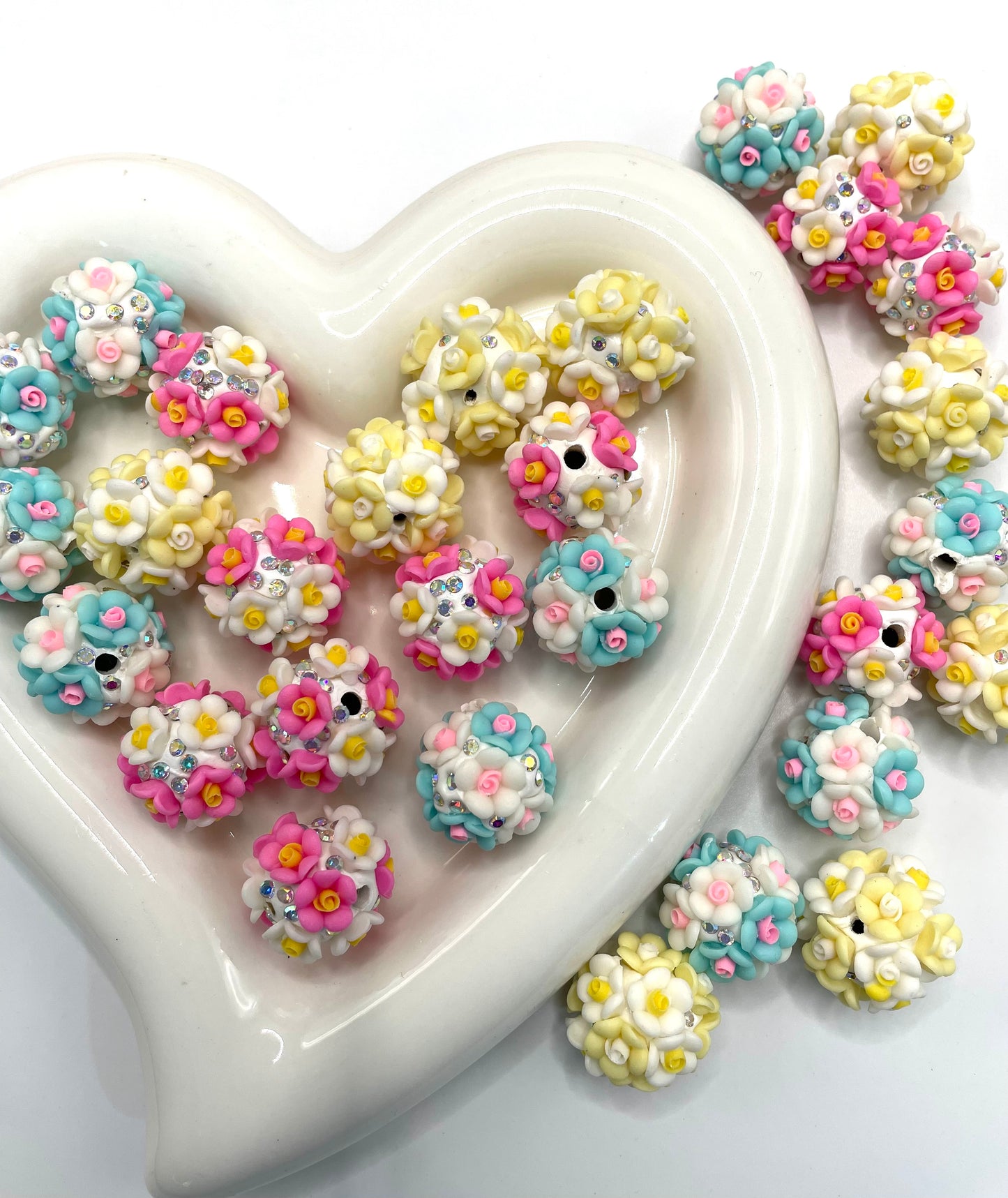 flower bead Fancy Beads Colorful flower and rhinestone clay beads,Random Mix,20mm Fancy-557