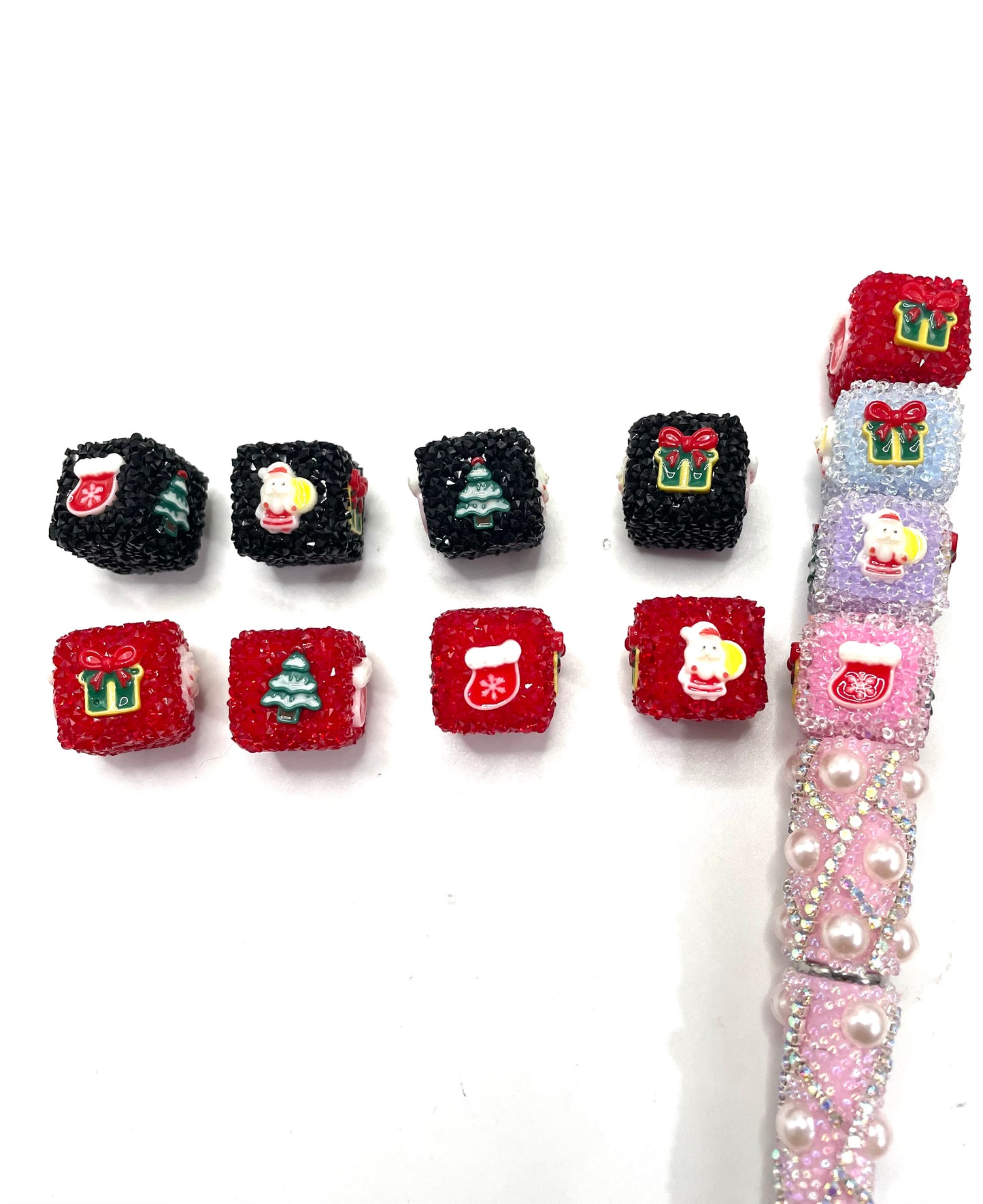 sugar square beaded beadable Christmas bead ,colored ,random mix