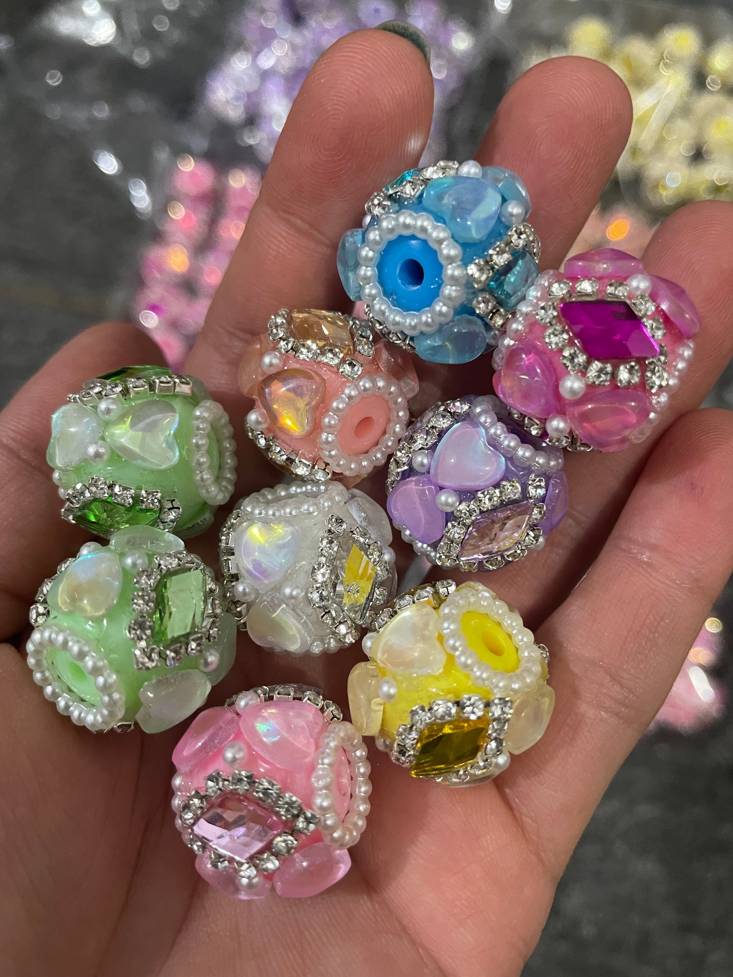 Double Heart beads with rhombus crystals fancy beads