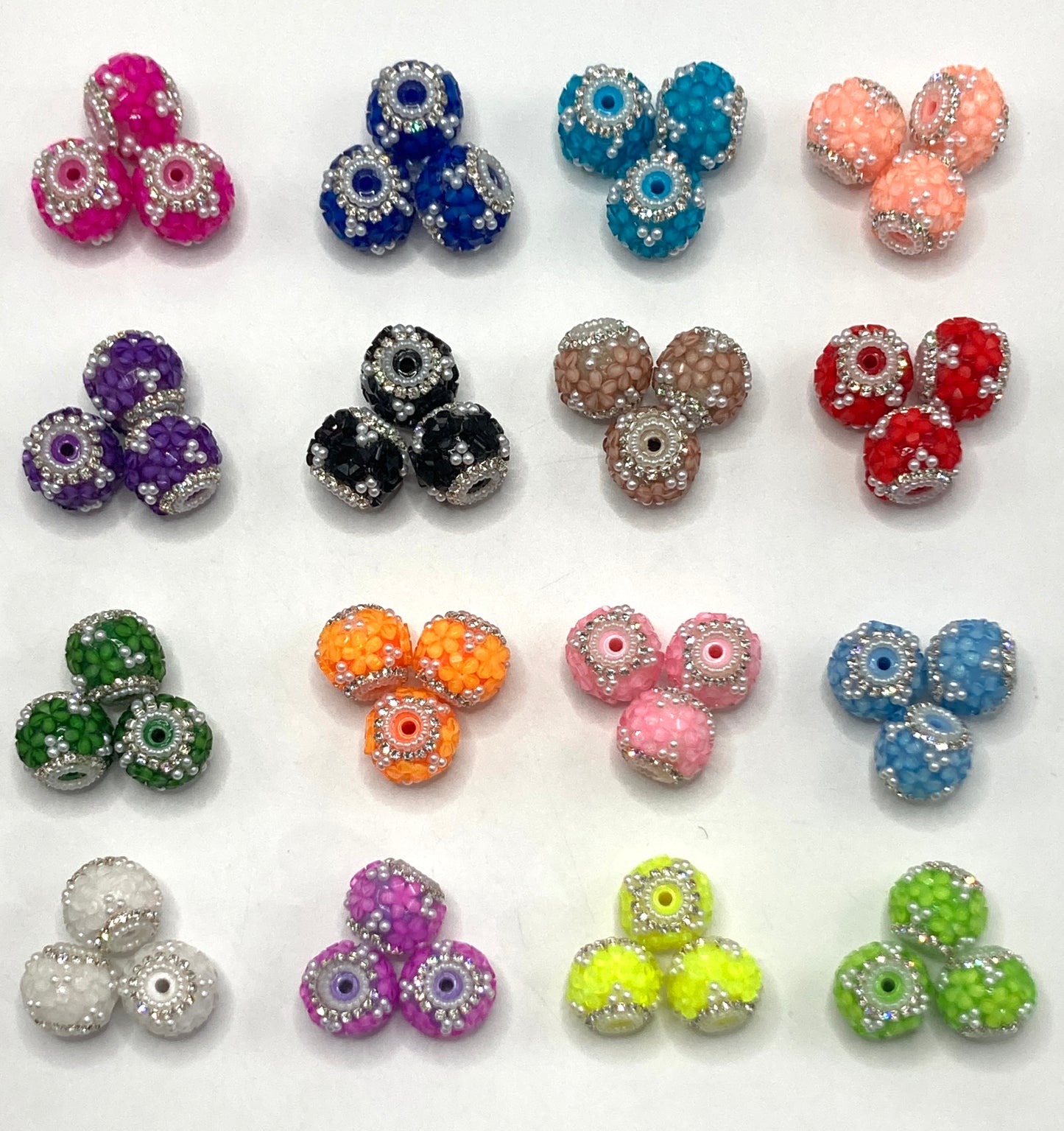Fancy Beads 3D Flower Rhinestone Chain Pearl ring Spacers Pearl Random Mix 18mm