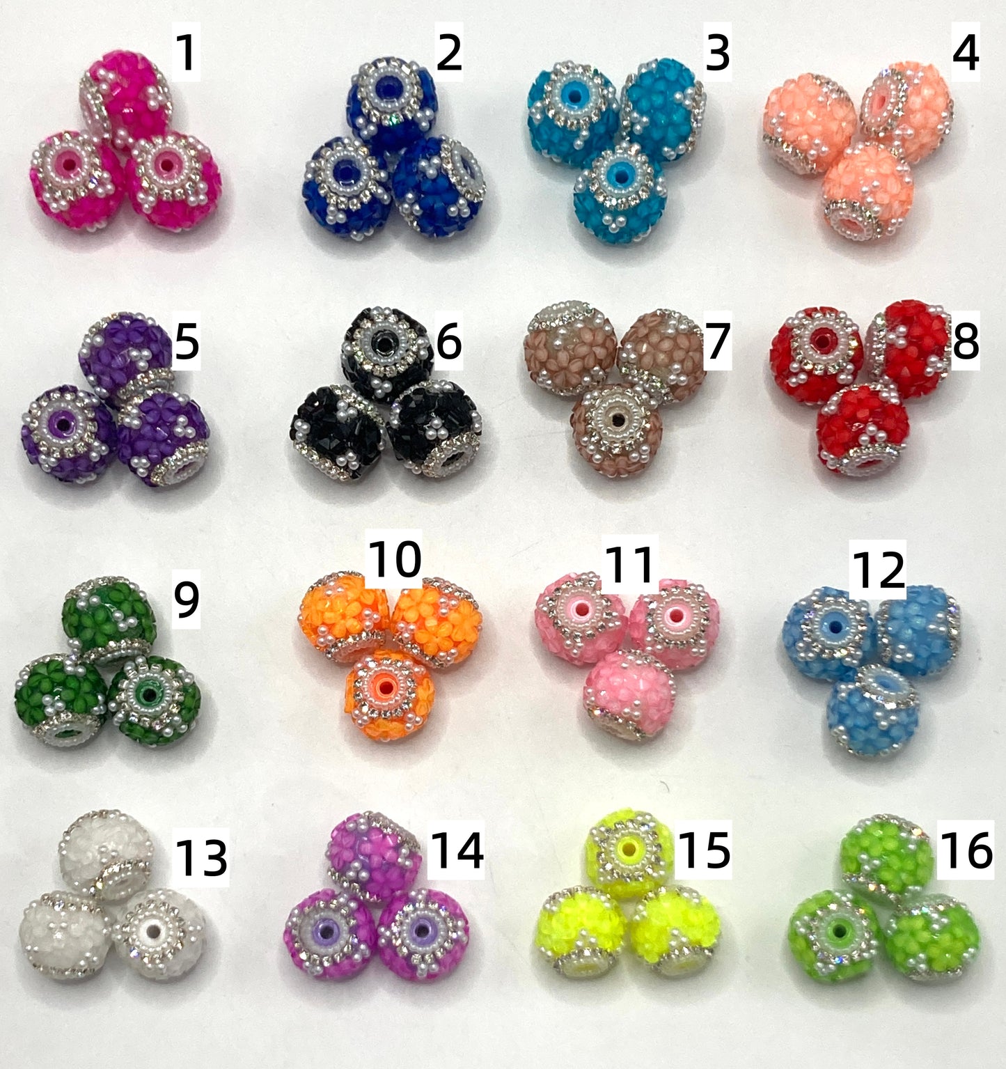 Fancy Beads 3D Flower Rhinestone Chain Pearl ring Spacers Pearl Random Mix 18mm