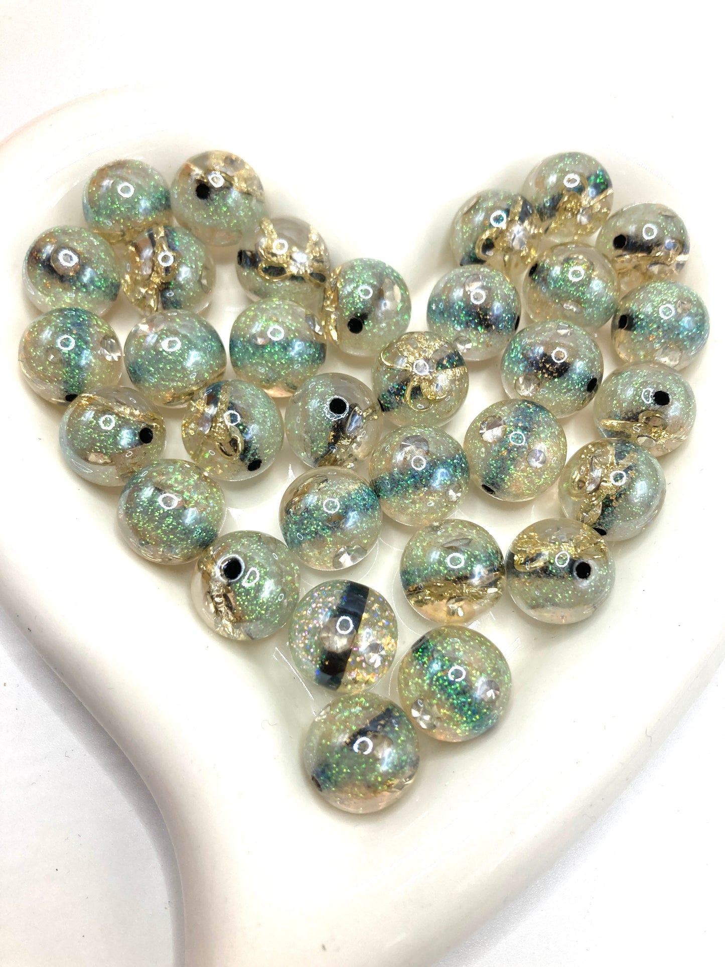 Acrylic beads Embedded with gold foil bows and rhinestones glitter Acrylic DIY Beads 16mm Random Mix