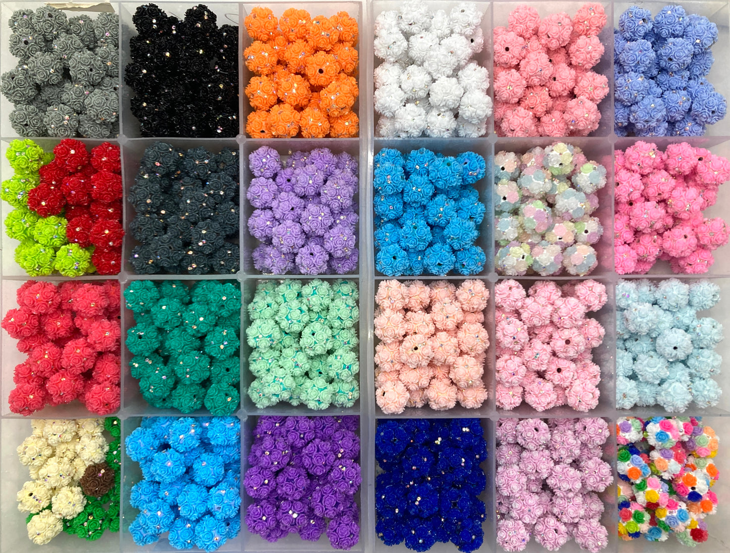 Flower bead Colorful flowers with rhinestones Clay flower beads 20mm Random Mix