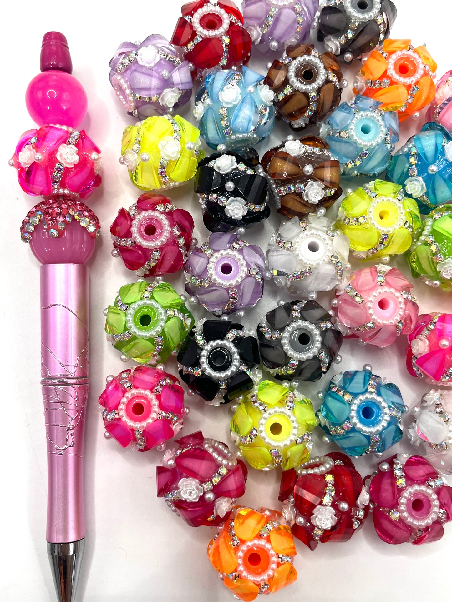 Pumpkin beads Fancy Beads Flower beads Chain and pearl gasket 20mm Random Mix