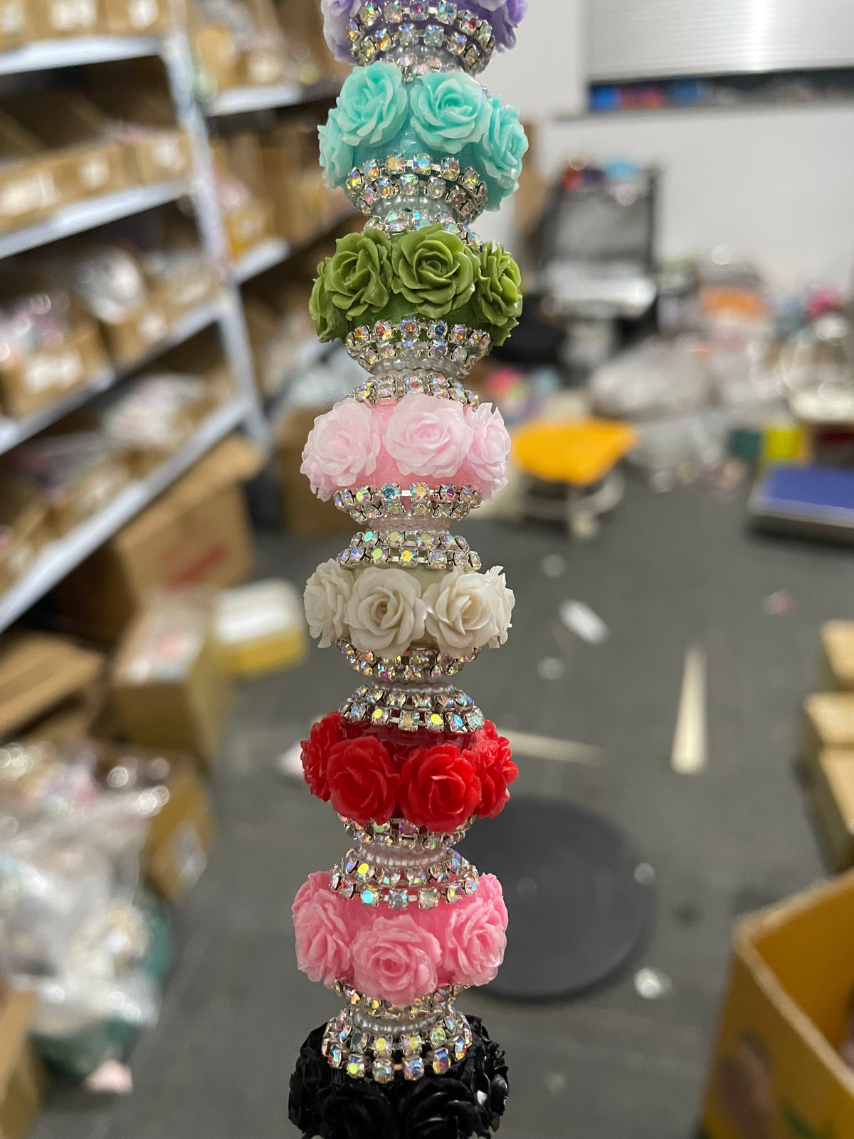 diy beaded beadable fancy rose flower beads ornaments with rhinestone chain and pearl