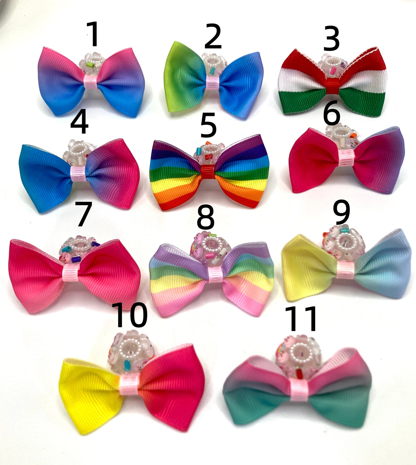 Webbing bow Colored ribbons Bows made of ribbons Rainbow Clouds Beads Beaded bow Random Mix