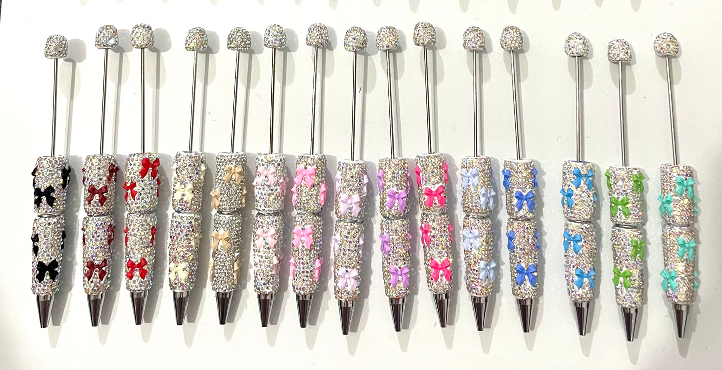 bow pen fancy clay rhinestone bow pen ornaments with acrylic bow colored random mix