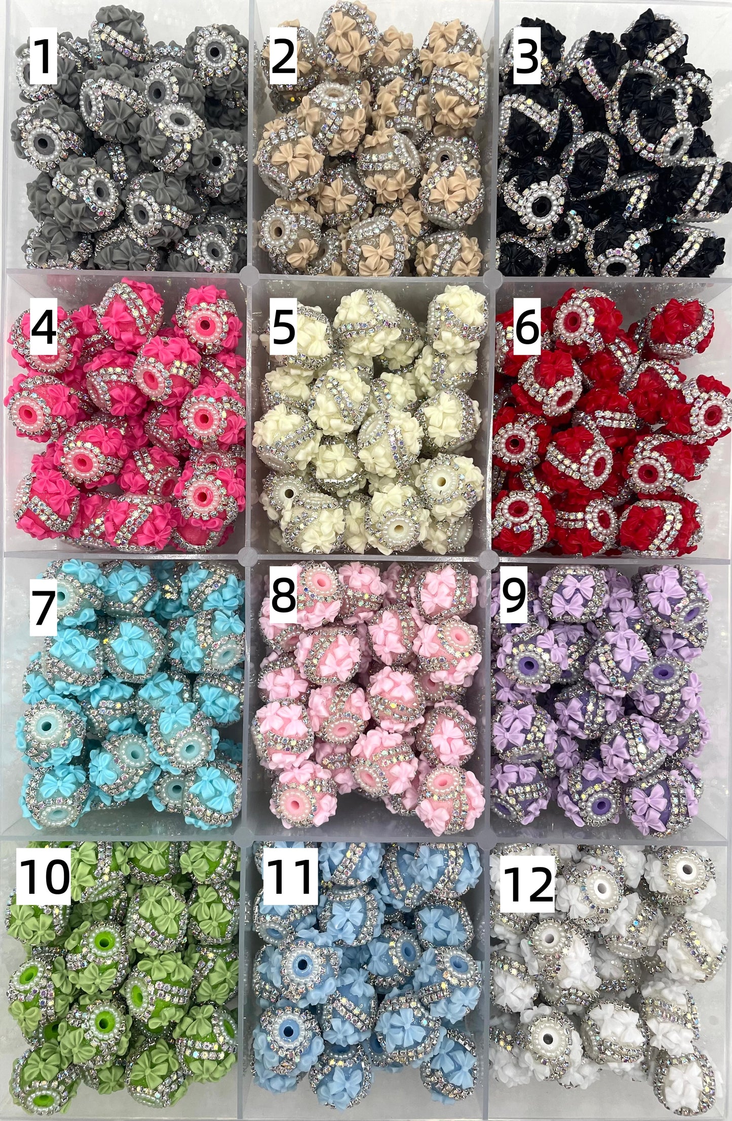 Fancy Beads Fuzzy doubble bow Rhinestone doubble Chain Pearl gasket spacers Acrylic beads 18mm Random Mix