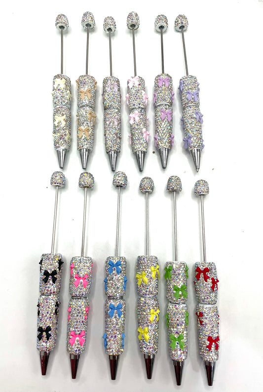 #1-#21 bow pen fancy clay rhinestone bow pen ornaments with acrylic bow colored random mix