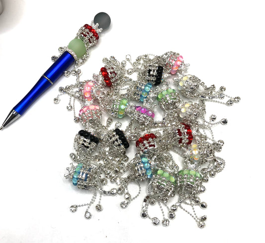 fancy bead ornaments with crown and buble dot and rhinestone chain dangling  random mix color 19mm