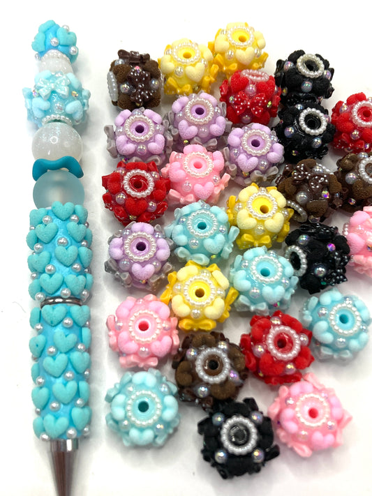 Heart Pearl gasket Sanded fuzzy flocked  Heart Bubble Acrylic heart beads bow beads Random Mix