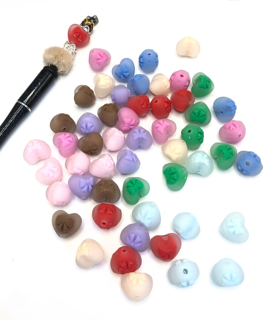 acrylic bead matt color heart with bow matt heart bow bead 17mm