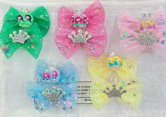 beaded beadable textile bow Wire netted bow tie Colorful lace bow tie Metal crown, sugar, bow-shaped beads Metal crown, sugar, bow-shaped beads Random Mix