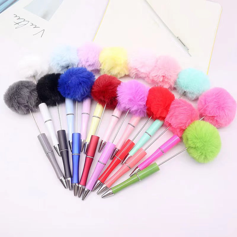 Colored Fluffy Pom Pom Balls with beadable pen (in the top )