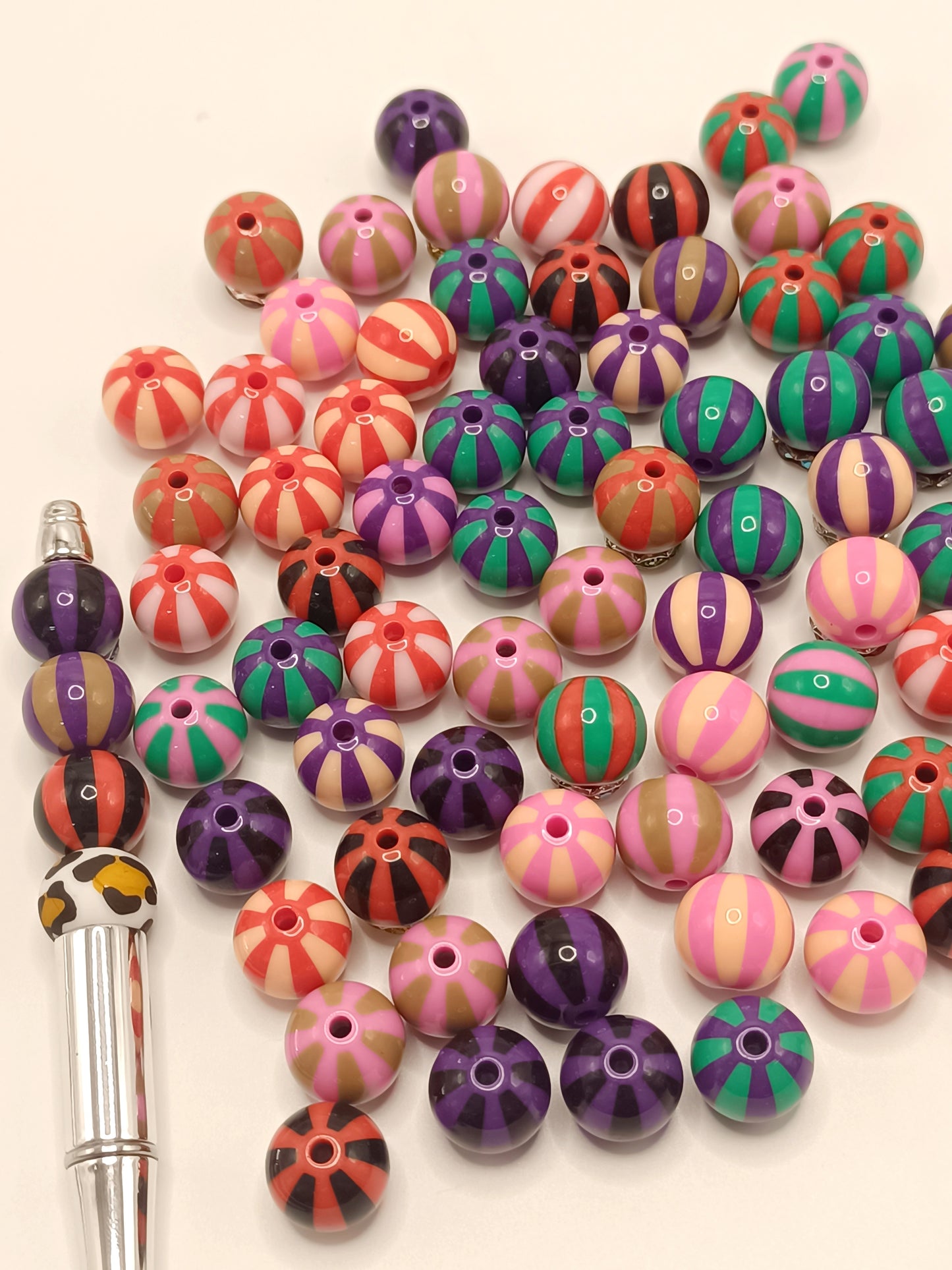 Dark Colored Striped Pumpkin/Watermelon Acrylic Beads,circus,Random Mix,16mm