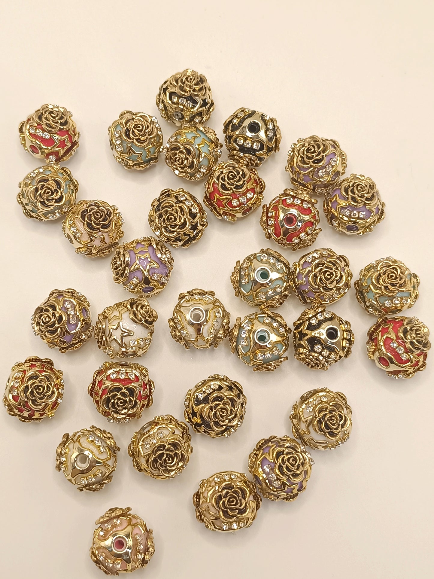 Fancy Bead Flower Bead Gold Silver Rose Flower bead Rhinestone Chain With Colored Acrylic Beads,Random Mix,20mm Fancy-253