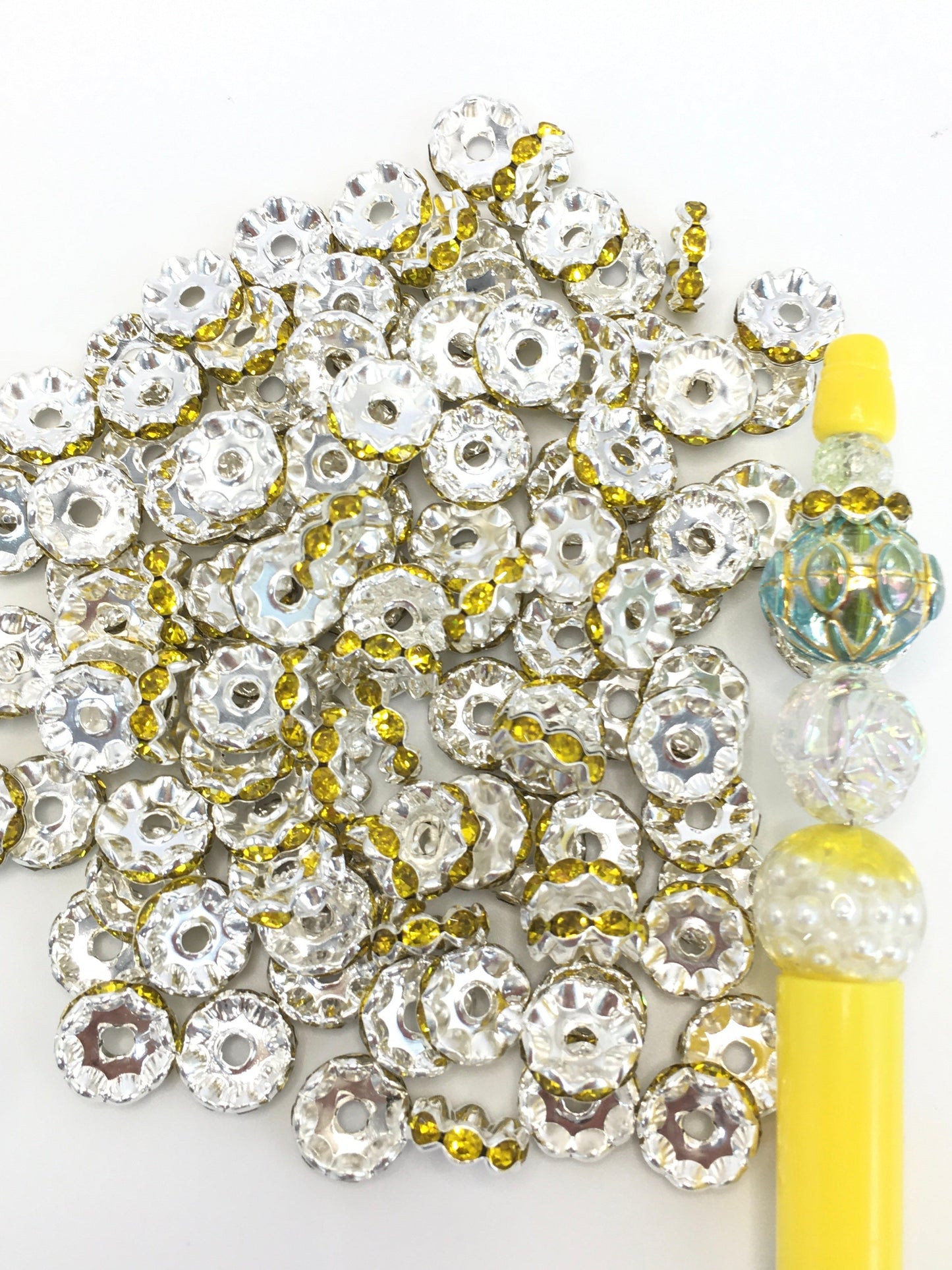 Silver Wavy Spacer Mix Color Silver Metal Wavy Spacer Beads And Multi-colored Rhinestones,12mm