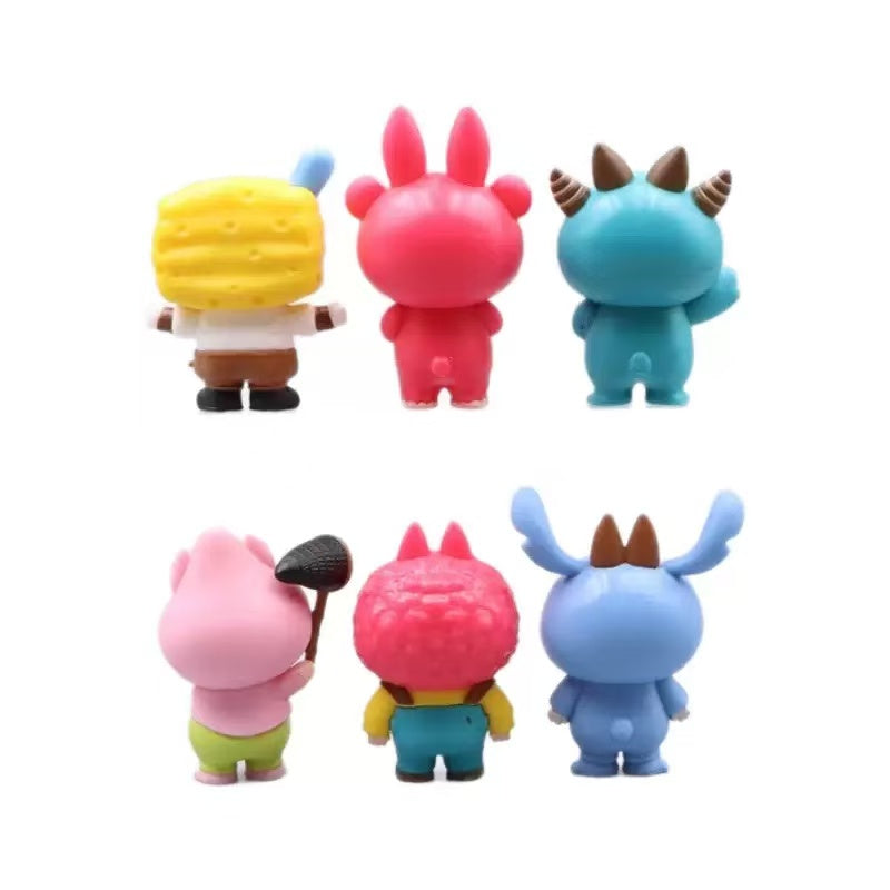 LABUBU Drag Series Animal suit Spongebob SquarePants Set Desktop ornament Pen Toppers