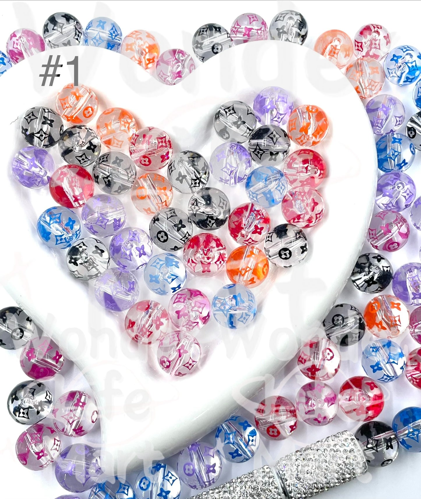 Acrylic beads Fashion trend symbol Trendy beads Brand beads logo Beads 16mm