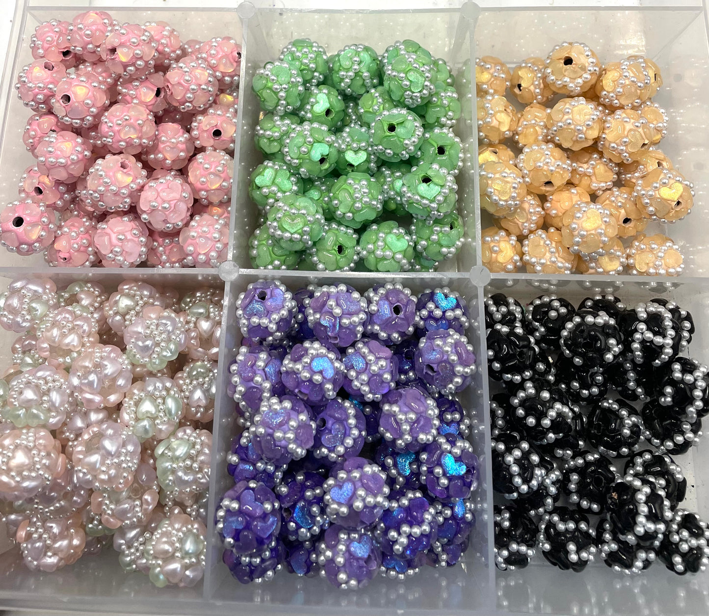 diy clay heart bead ornaments with pearl ,random mix color 16mm