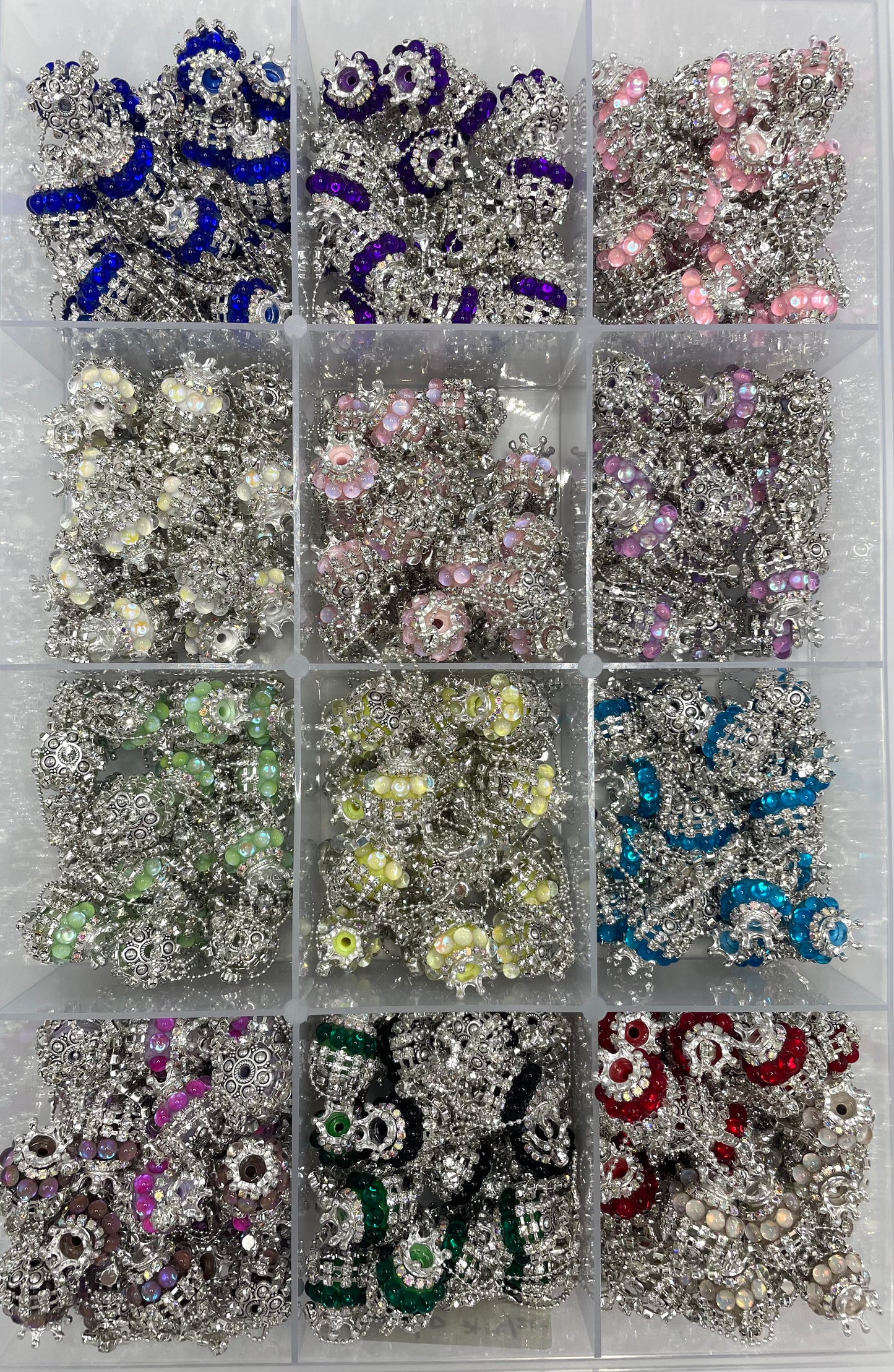 fancy bead ornaments with crown and buble dot and rhinestone chain dangling  random mix color 19mm