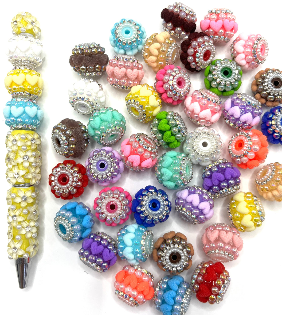 Beaded beadable fancy fuzzy flicked heart beads Fancy Beads Heart Chain Pearl Bubble Pearl gasket Random Mix 20mm